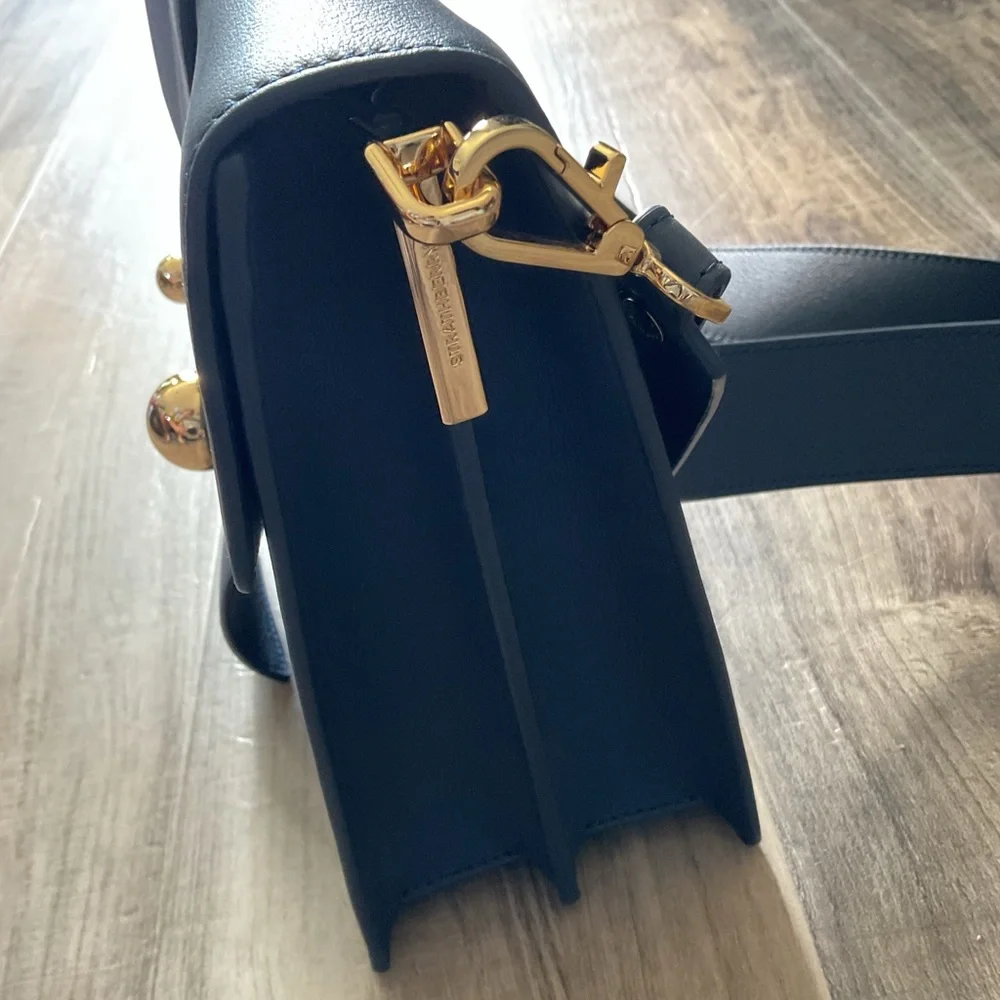 Strathberry Crescent Leather Shoulder Bag in navy - Picture 3 of 7